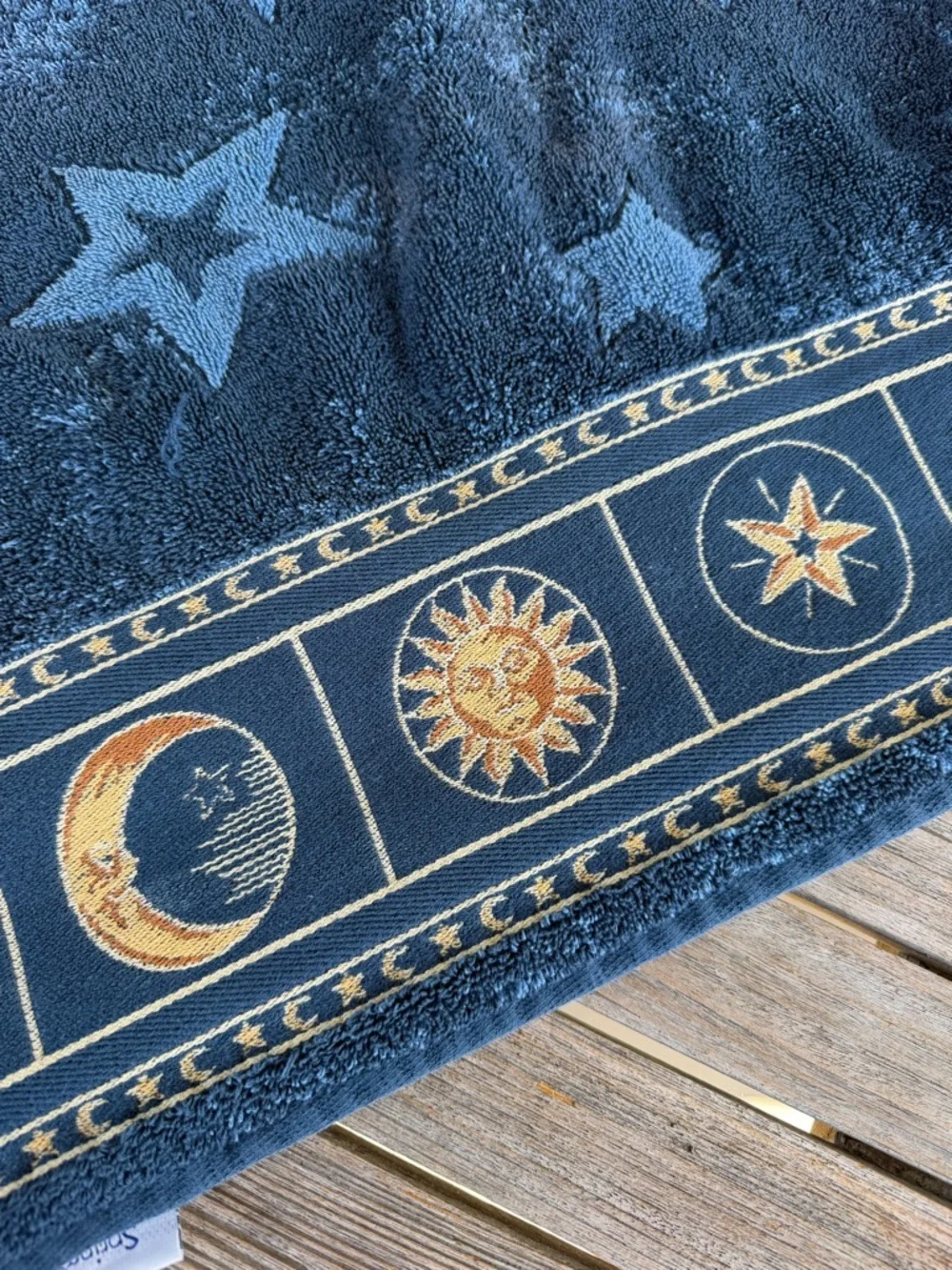 VTG Celestial Sun Moon Stars Cherub Angel Bath Towel Set Damaged Cutter READ